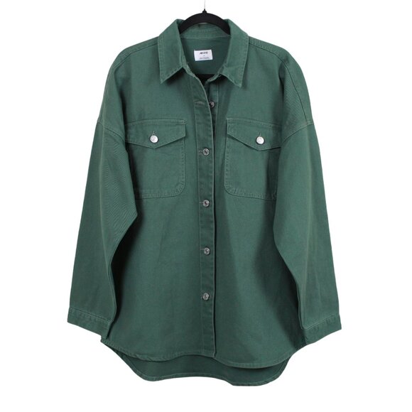 Ardene Green Cotton Twill Shirt Jacket - Picture 1 of 16